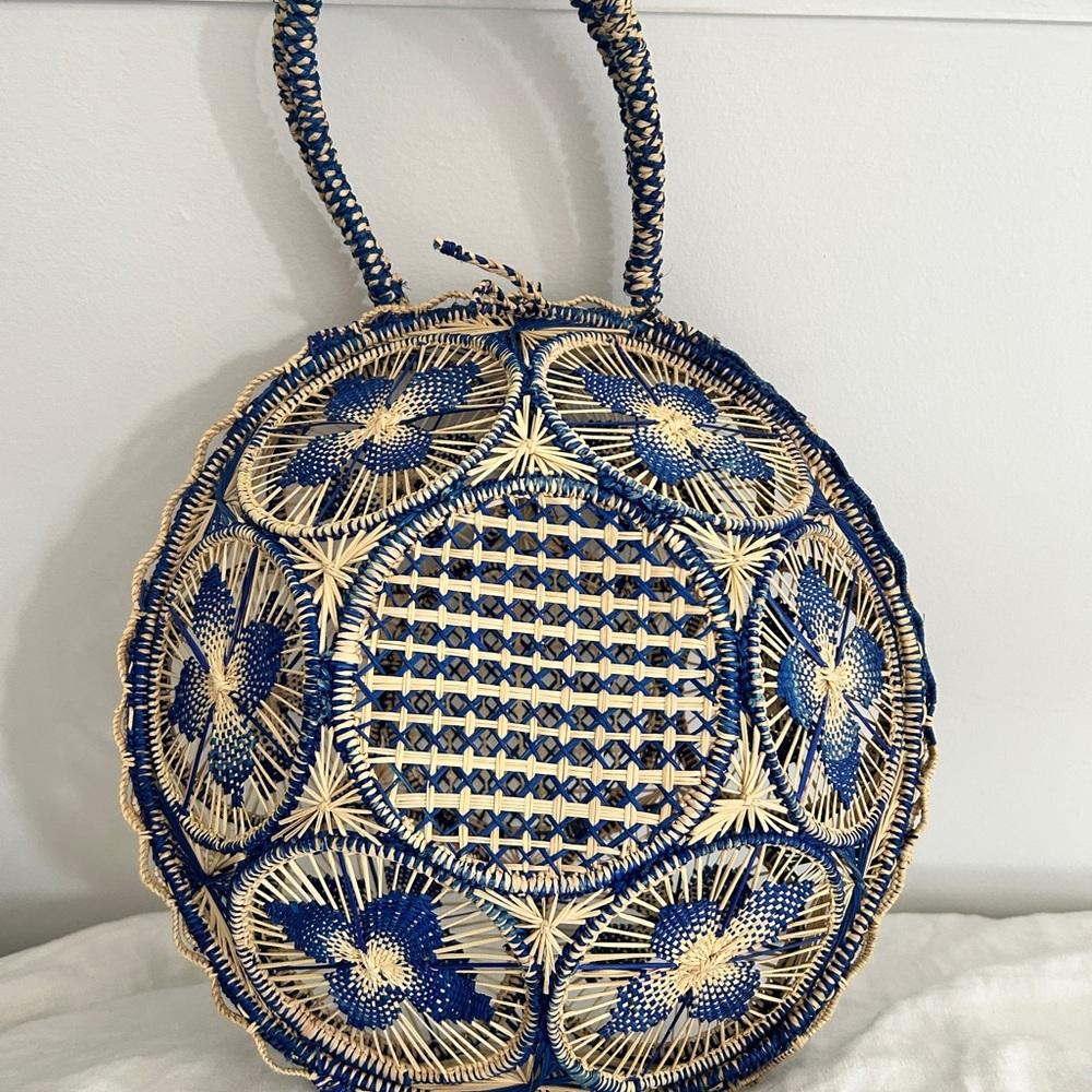 Handcrafted Blue and Cream Woven Bag